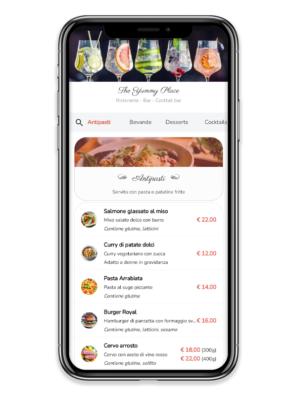 Gestisci il tuo menù digitale in modo semplice, economico ed ecologico, permetti ai tuoi clienti di visualizzare il menù sul proprio smartphone, senza alcuna installazione di app, con supporto per più menù, lingue, allergeni ed eventi